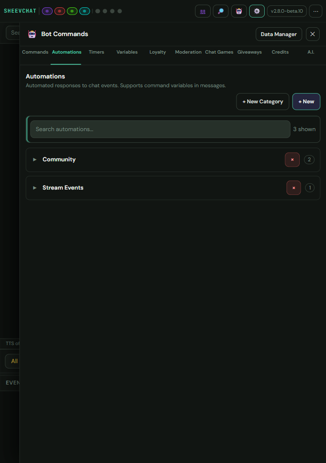 The Automations tab with example automations grouped by category